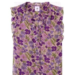 CAbi Purple and Green Floral Blouse